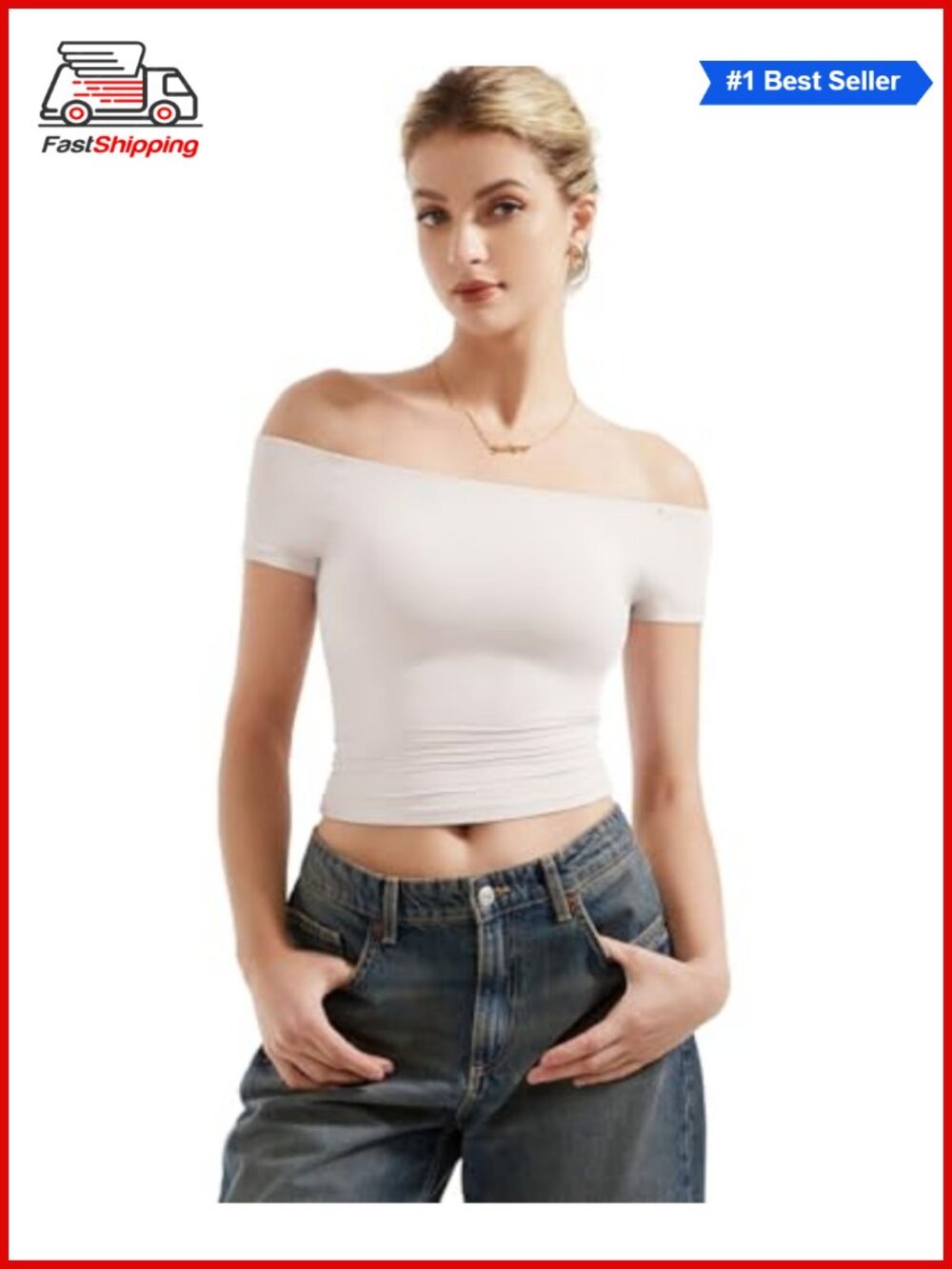 Fitted Off Shoulder Short Sleeve Crop Top Double Lined Going Out Shirt